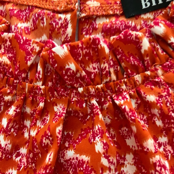 BTFBM Short Sleeve Mock Neck Ruffle Summer Print Boho Top, Size S - Picture 10 of 13